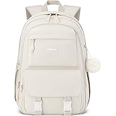 WINDARS Backpacks for Girls, 15.6 Inch School Bag Cute Waterproof Laptop Bookbag Large College Backpack for Teen Women Students Anti Theft Travel Daypack, Beige