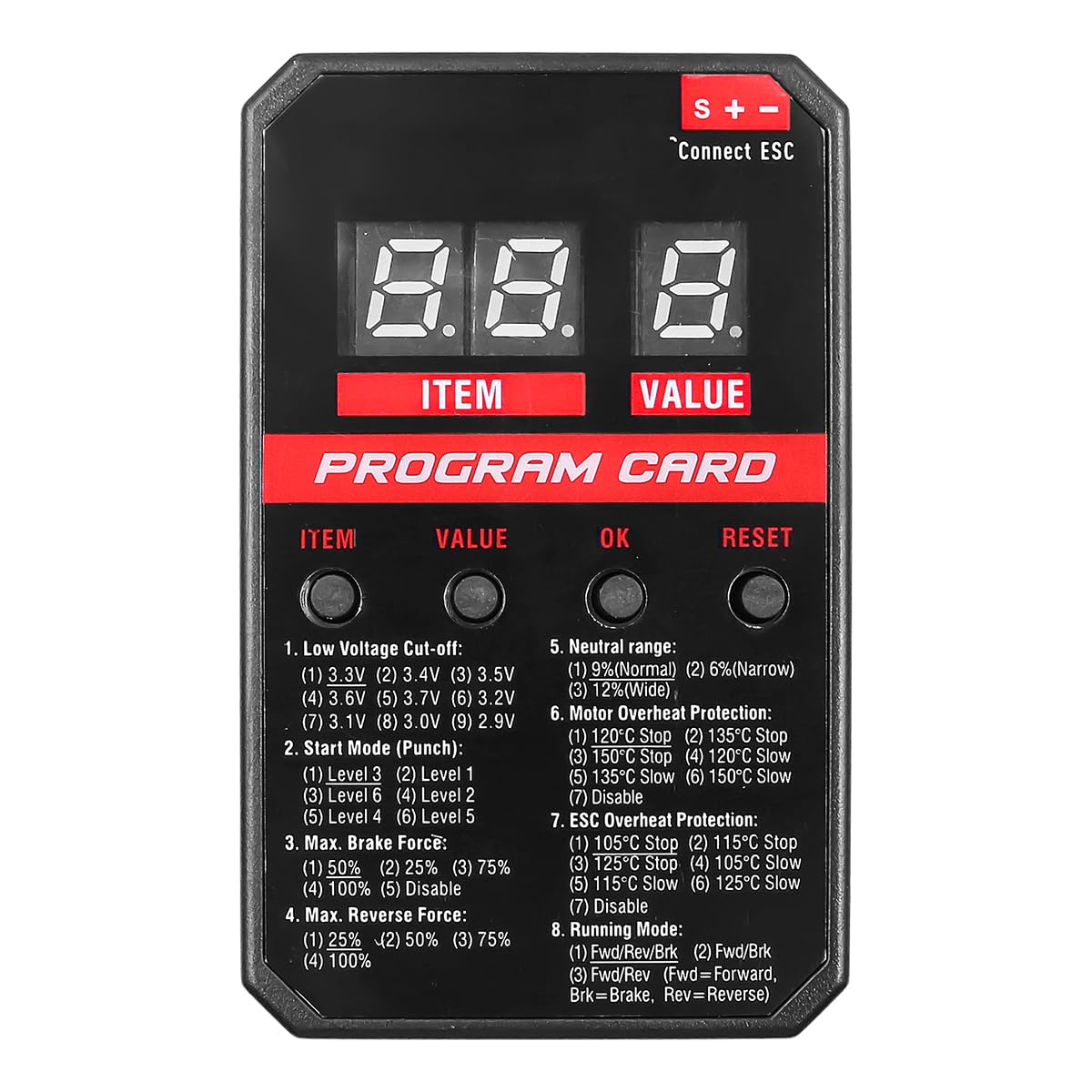 DollaTek ESC Programming Card ESC LED Program Card Box Compatible with Surpass Hobby Rocket Brushless ESC 25A 35A 45A 60A 80A 120A 150A