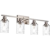 MELUCEE 4-Light Wall Light Fixtures Brushed Nickel Bathroom Vanity Light with Clear Hammered Glass Shade, Modern Wall Lamp fo