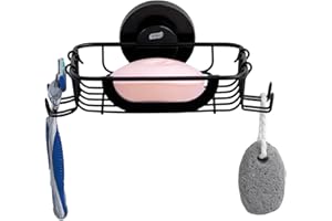 TAILI Soap Bar Holder Dish with Hooks, Shower Soap Tray Saver Suction Cup with Razor Holder for Wall, Rustproof Stainless Steel Bath Shampoo Caddy for Bathroom Accessories Organizer,Sink,Black