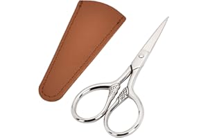 LOBODT Small Facial Hair Scissors, Stainless steel (silver) Straight Tip Snips Beauty Grooming Kit for Eyebrows, Beard, Ear, Nose, Moustache Trimming with PU Case