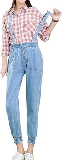 Amazon Sanku レディース サロペット デニム ズボンつり取り外す可能 ゴム オーバーオール ゆったり デニムパンツ 可愛い ジーンズ ロングパンツ ハレムパンツ カジュアル オールインワン おしゃれ サスペンダー L オールインワン 通販