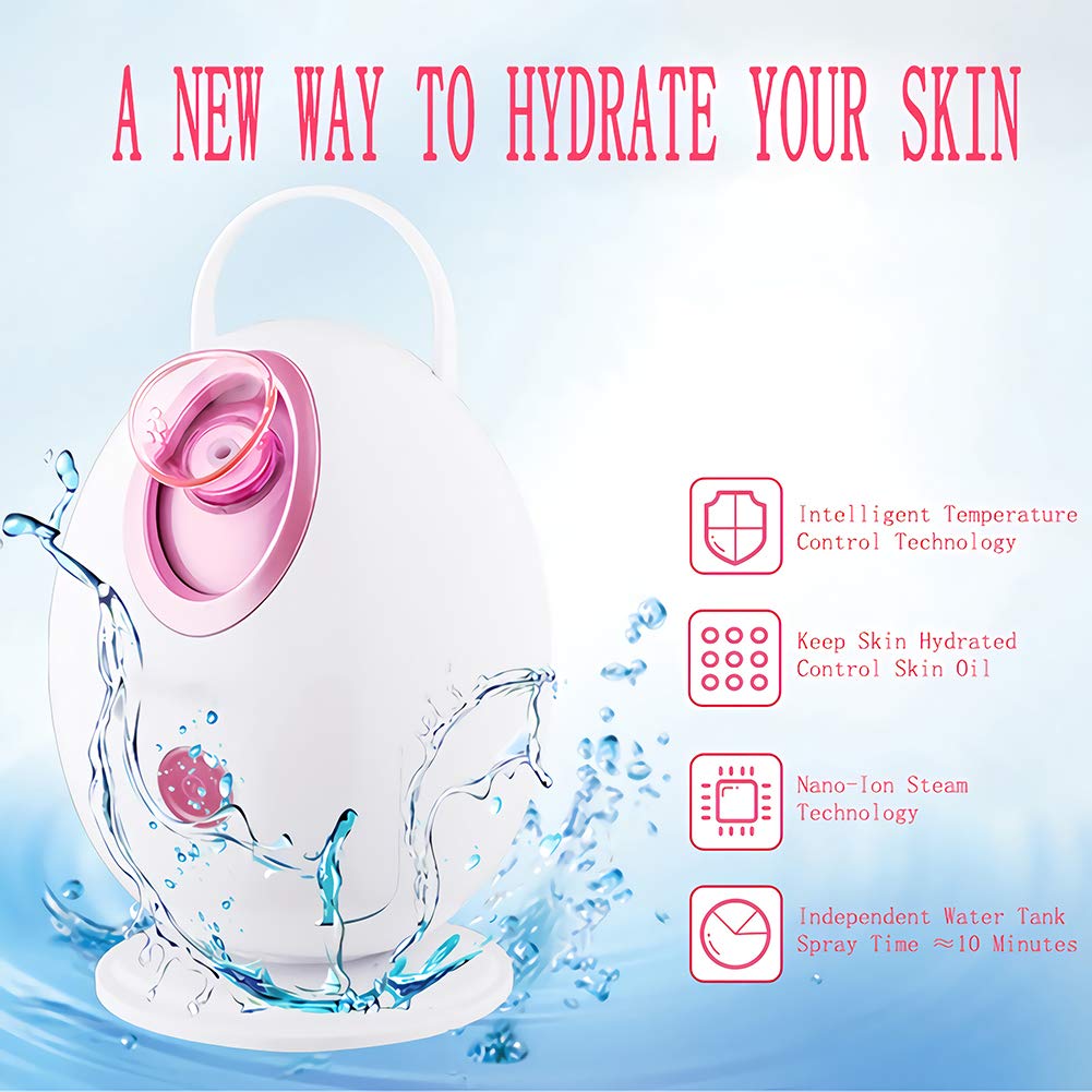 YIVIYAR 4 in 1 Nano Ionic Facial Steamer, Warm Mist Face Humidifier, Sauna Home SPA Quality Facial Steamer for Women with Free 4 Pieces Blackhead Remover Kit and Hair Band(Egg Shape, Pink): Beauty