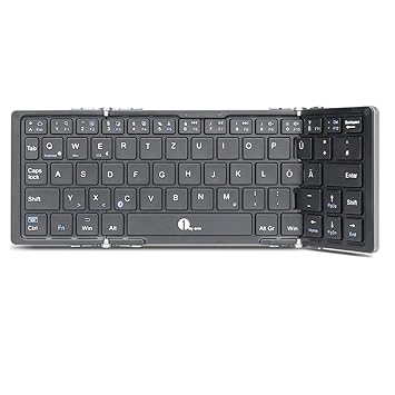 1byone Faltbare Bluetooth Tastatur, QWERTZ Deutsche Tastatur für iOS, Windows, Linux und Android Geräten, Grau