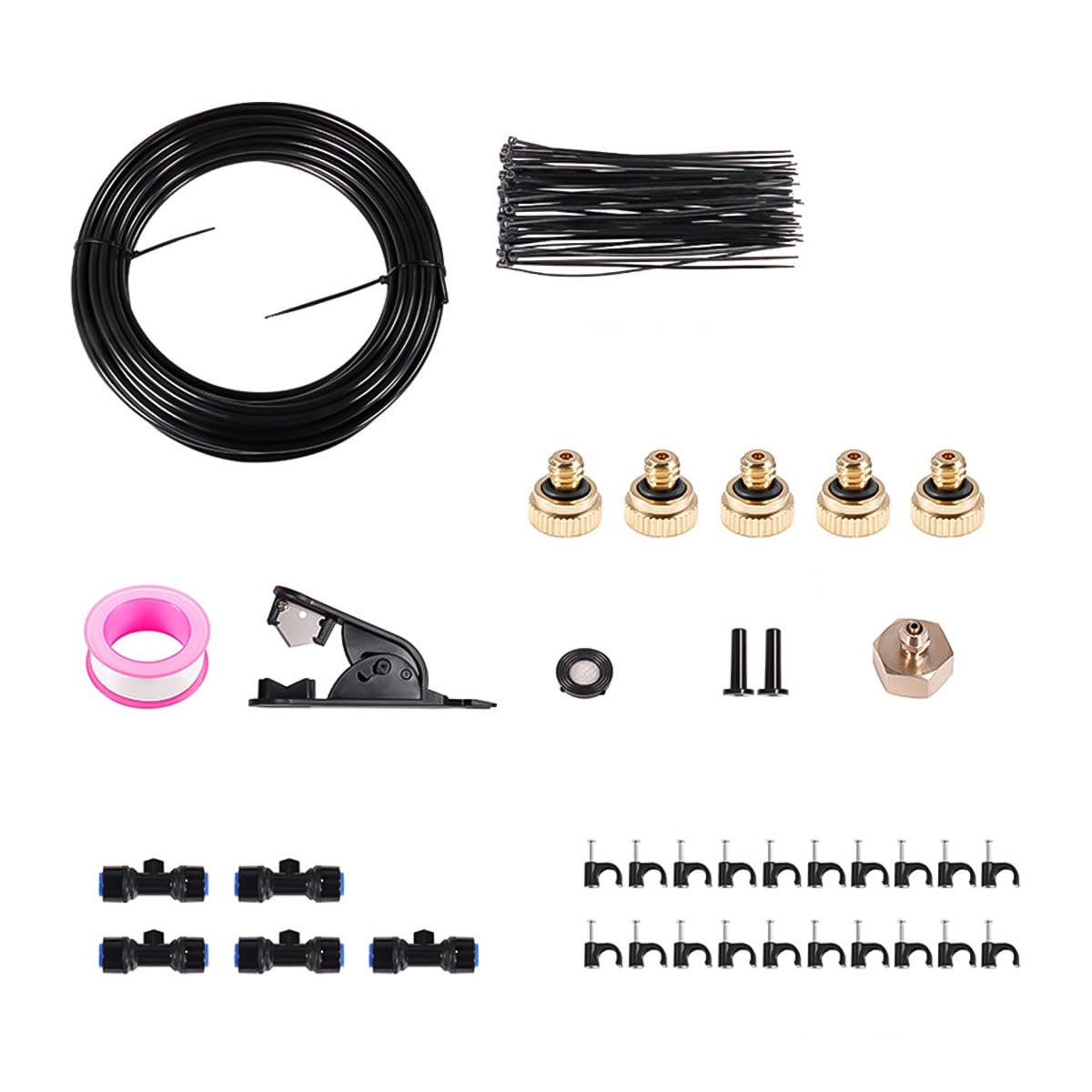 ZONADAH Misting Cooling System 5 Meter Outdoor Misting Hose Kit Brass Nozzles Water Fog Hose Sprinkler Irrigation System for Garden Trampoline Greenhouse Pool