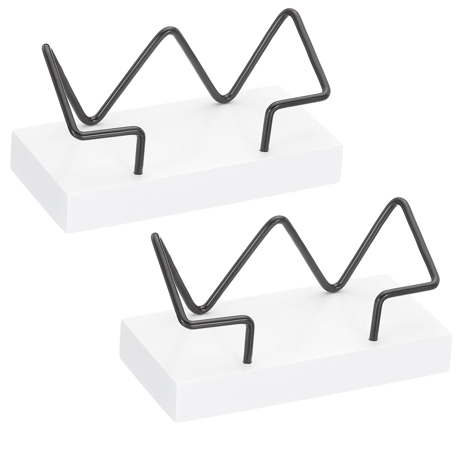 PATIKIL Wood Business Card Holder for Desk, 2 Pcs Desktop Business Card Holder Wooden Name Card Display Stand Organizer for Office Home Exhibition, White, Black