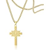 SIPURIS Cross Star of David Necklace for Men Women Hexagram Cross Pendant Religious Christian Jewelry