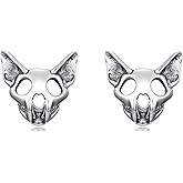 Lypic Halloween Stud Earrings 925 Sterling Silver Skeleton Hand/Satanic/Cat Skull/Coffin/Spider Earrings Gothic Halloween Jewelry for Women