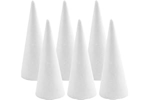 Crafjie Foam Cones for DIY Arts and Crafts (4.1 x 13.6 in, 6 Pack), White Polystyrene Christmas Tree Foam Cones Craft Supplies, for DIY Home Craft Project, Christmas Tree, Table Centerpiece