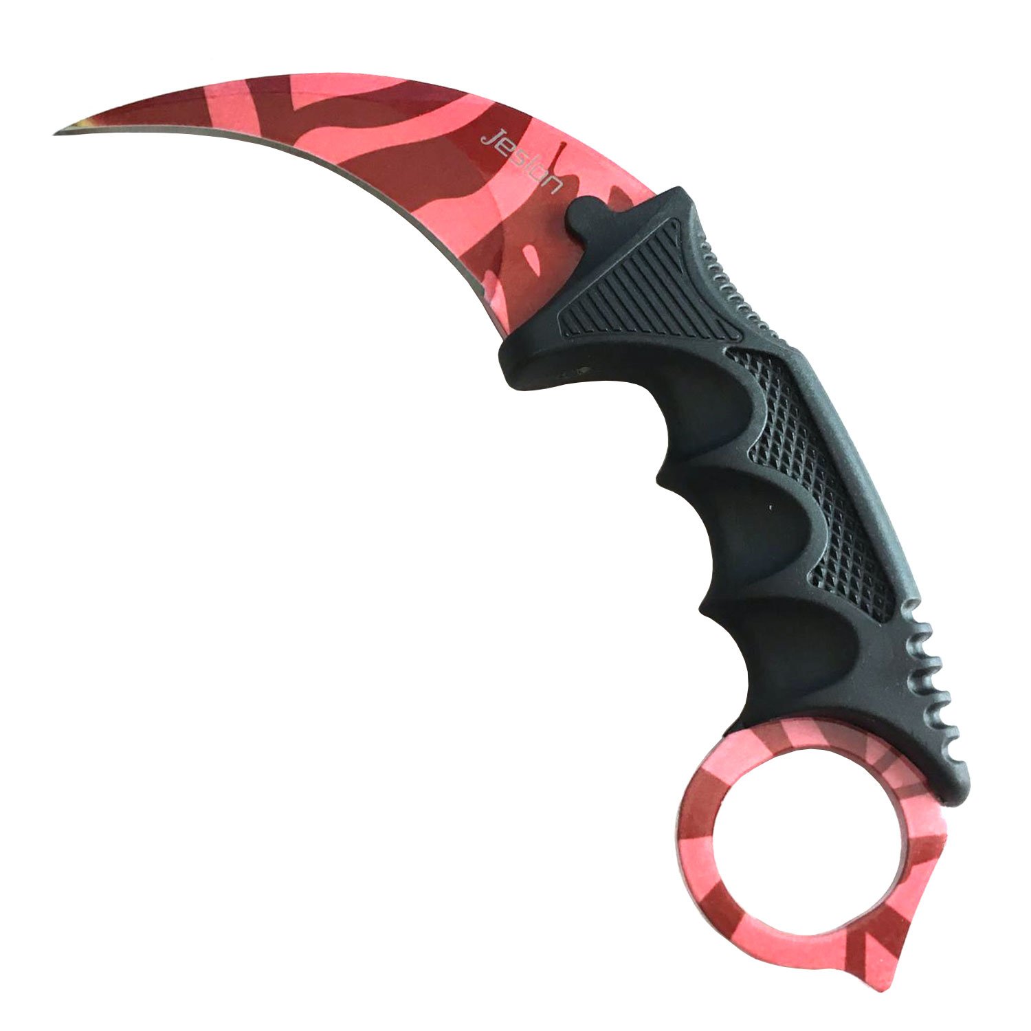 Jeslon Stainless Steel Tactical Karambit Hawbill Knife With Sheath and Cord,Survival Defense Claw Fixed Knife For Outdoor Hunting Camping Hiking Tools (Red zebre)