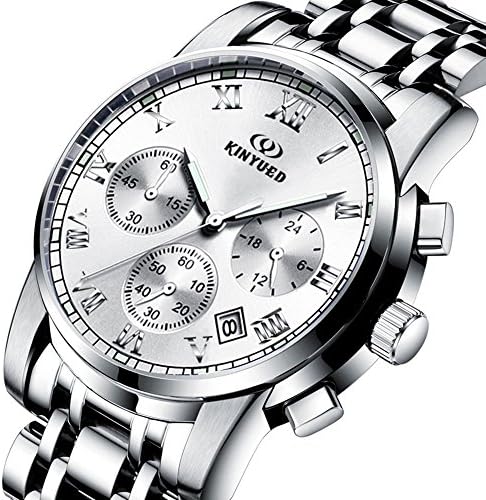 Men's Large Dial Automatic Date Quartz Chronograph Stainless Steel Band Business Fashion Watch