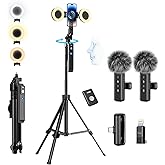 yAyusi Vlogging Kit for iPhone/Android, 180 CM Auto Face Tracking Tripod with Ring Light, Microphone, Remote Control, Content