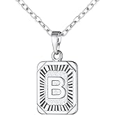 U7 Square Initial Necklace for Women, Gold/Platinum Plated A-Z 26 Letters Pendant Necklace, Large Capital Monogram Retangle Tag Necklace, Resizable Chain 20"-22"