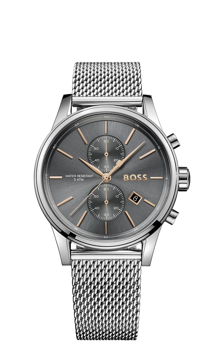 BOSS Chronograph Quartz Watch for Men with Silver Stainless Steel Mesh Bracelet - 1513440, Steel/Grey