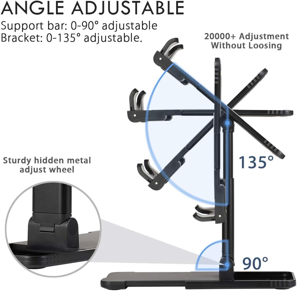 Universal Adjustable Cell Phone Stand (Upgraded), CASEOWL Fully Foldable Tablet Stands Portable Phone Holder Mount Compatible with iPhone/Samsung/LG/All Mobile Phone/iPad/Kindle/Tablet/Switch (Black)