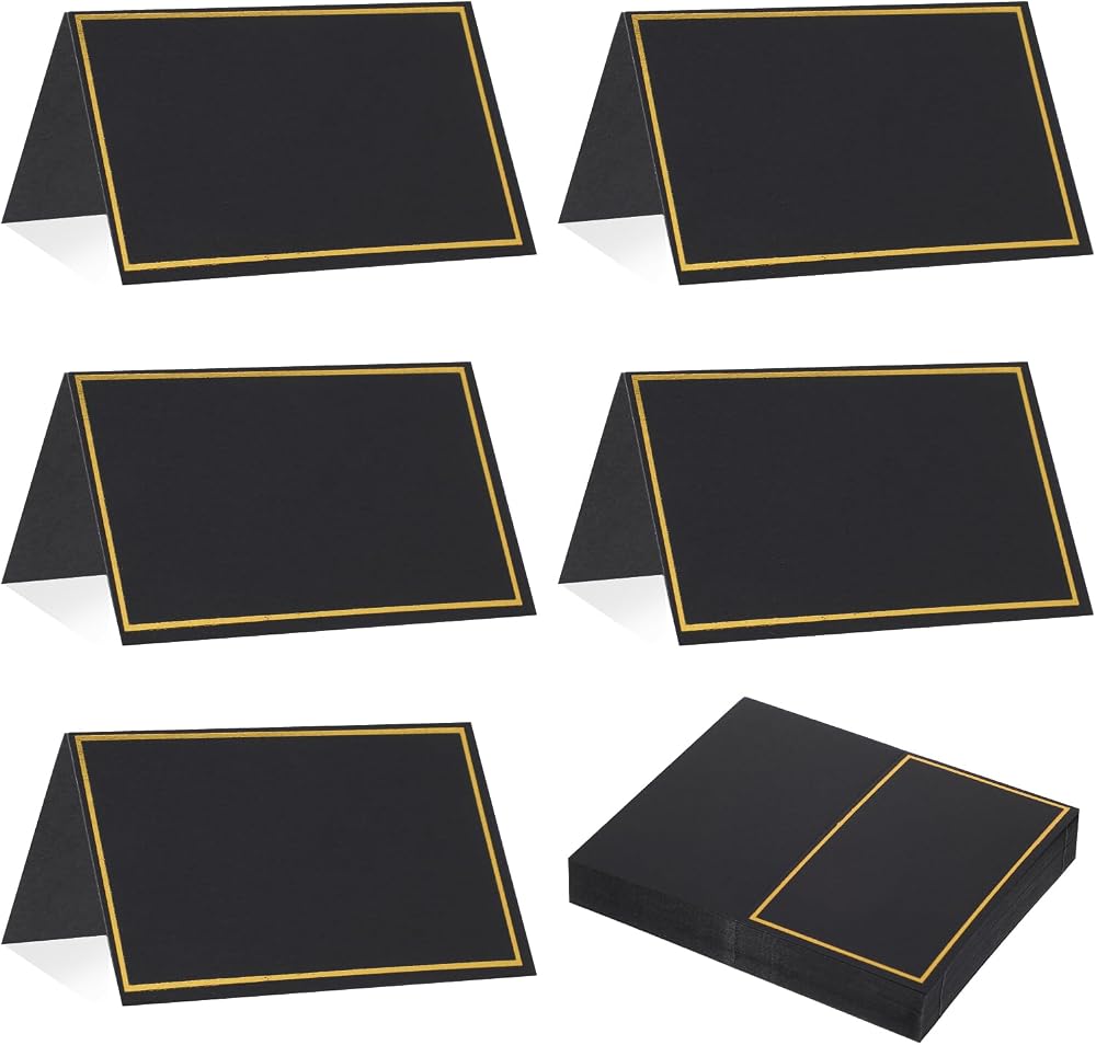 Abeillo Place Cards 50Pcs Gold Foil Border 2x3.5 inch Blank Table Cards (Black)