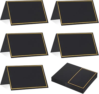 Abeillo Place Cards 50Pcs Gold Foil Border 2x3.5 inch Blank Table Cards (Black)