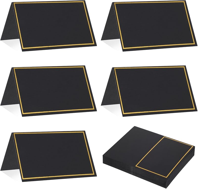 Abeillo Place Cards 50Pcs Gold Foil Border 2x3.5 inch Blank Table Cards (Black)