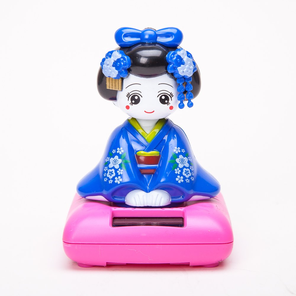 THY COLLECTIBLES Solar Powered Bobblehead Toy Figure Nohohon, Japanese Kimono Maiko Geisha - Blue