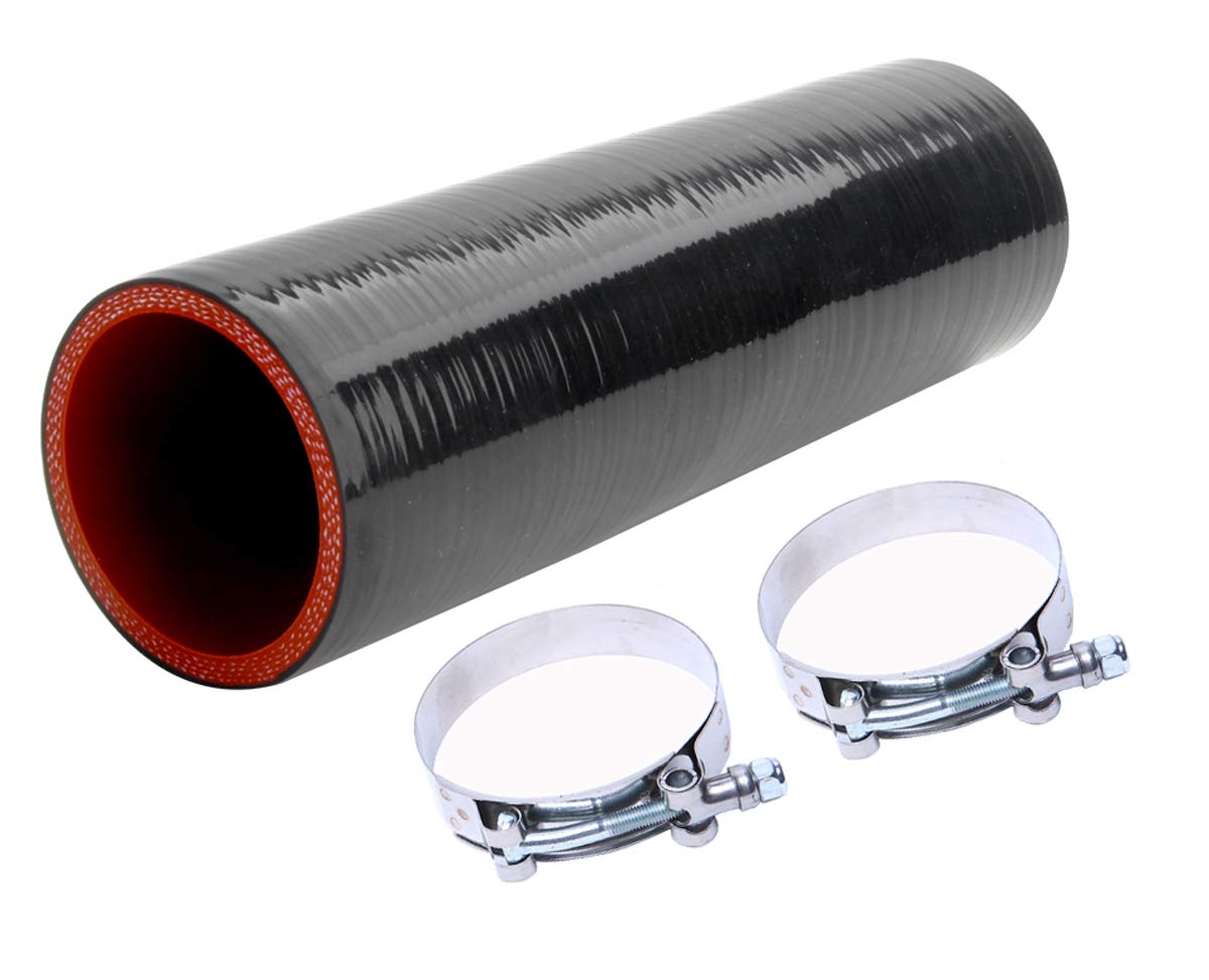 WISAUTO Hose 8''(203MM) Length 4-Ply 5MM thickness Long Straight Coupler Silicone Hose Black with Red Color with T-clamp ID: 2.25‘’(57mm)