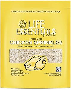 Life Essentials by Cat-Man-Doo All Natural Freeze Dried Chicken Sprinkles for Dogs & Cats - No Fillers, Preservatives, or Additives -- No Grain Tasty Treat -- Made in USA (3 Oz Bag)
