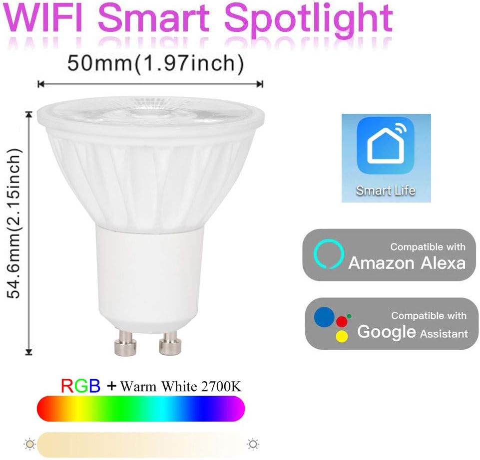 BAOMING Smart Wi-Fi GU10 Spotlight, Multicolor RGB White Tunable, GU10 Lampe Base, Energy Saving - Image 3