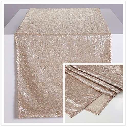 YZEO Glitter Sequin Table Runner 12"x72" Champagne for Wedding Party Banquet Decoration Rectangle Sparkly Table Runner