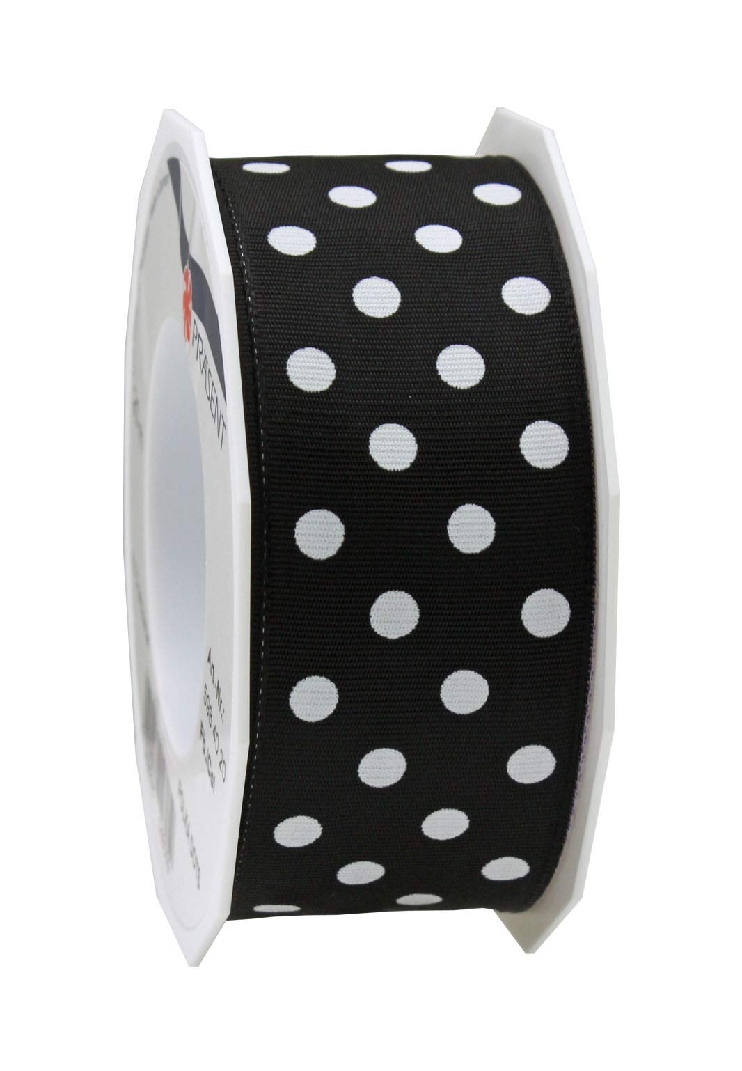 Präsent - Polka Dots Wired & Printed Ribbon Black-White 40 mm Width, 20 m Length — image 1