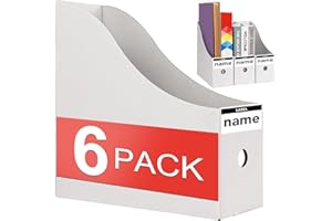 PTRBTY&HISDE 6PCS White Magazine File Holder，Sturdy Cardboard Magazine Holder, Vertical File Folder Holder, Magazine Holder for Desk, Shelves, Office or Classroom Book Organizer