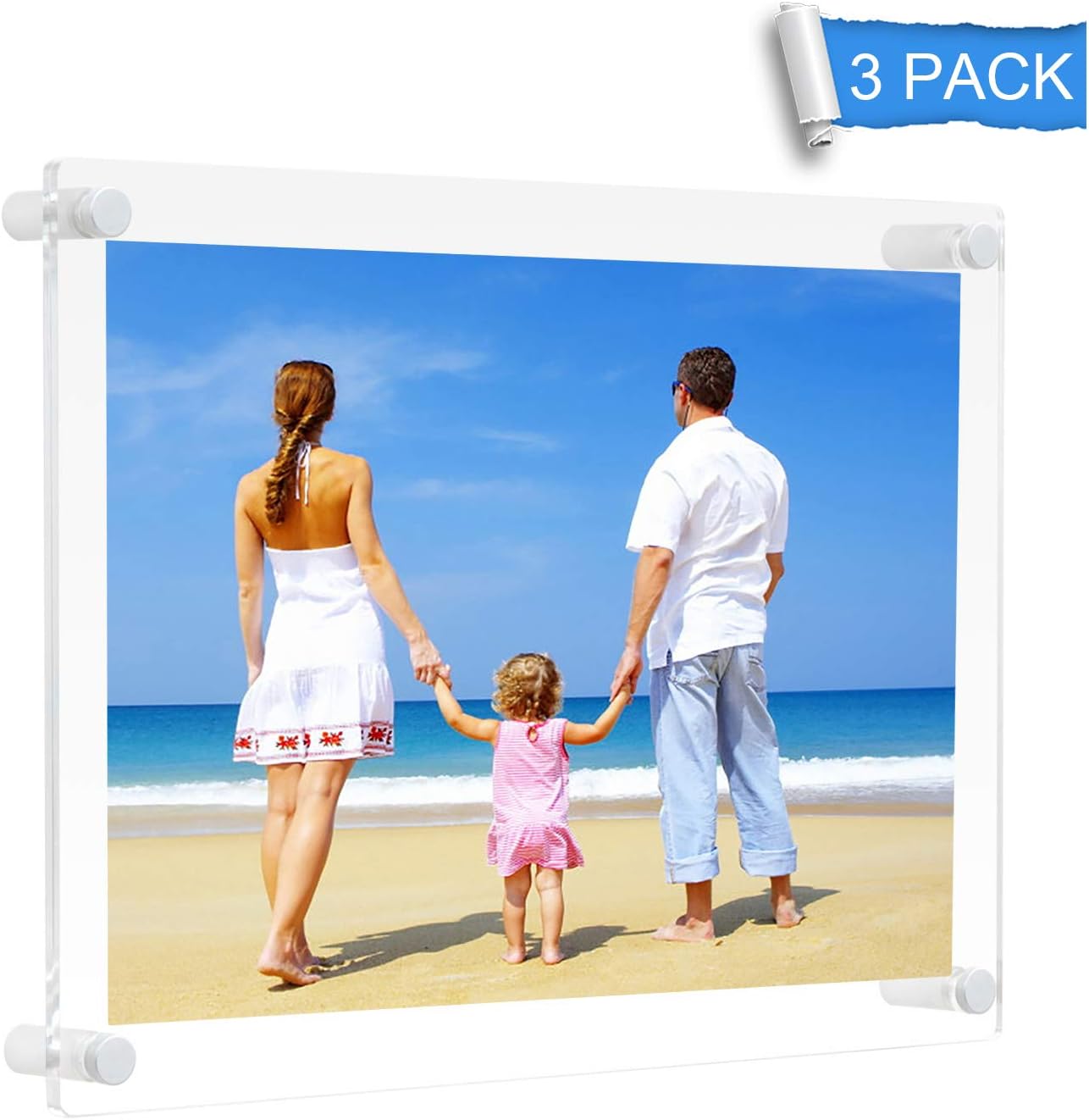 NIUBEE 3Pack 8.5x11 Clear Acrylic Wall Mount Picture Frame Floating Frames for Photography Display
