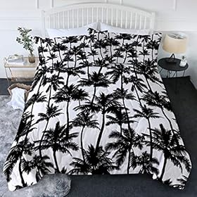 BlessLiving Palm Trees Bedding Comforter Set 3D Print Pattern Tropical Comforter with 2 Pillow Shams Black and White 3… 61CQHVJ4t%2BL