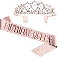 Birthday Queen Sash & Rhinestone Tiara - Rose Gold Birthday Gifts Glitter Birthday Sash Birthday Party Favors