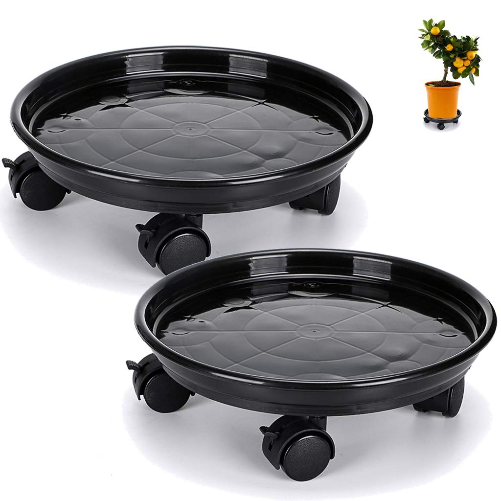 Skelang 2 Pcs Plant Caddy 33cm, Plant Pallet with Castor Wheels, Flower Pot Mover for Garden, Patio, Yard, Deck, Kitchen, Loading Capacity 56kg (Black)