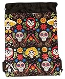 Disney COCO Drawstring Backpack PIXAR Licensed Sling Tote Gym Bag Remember Me (Black Skull Bone)