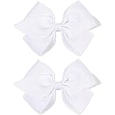 OAOLEER 5” 2PCS Hair Bows for Girls, White Grosgrain Ribbon Bows Hair Alligator Clips Hair Accessories for Girls Infants Toddlers Kids Teens Children (White)