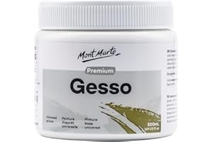 Mont Marte Premium Gesso 16.9oz (500ml), Suitable for Acrylic Paint, Oil Paint, Colour Pencils, Pastels, Graphite and Charcoa