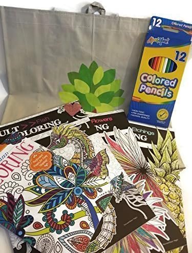 A great Relaxing gift w/Easy Summer Fun Arts &amp; Crafts exercise w/Adults Coloring books set w/pencils n Travel reusable tote bag