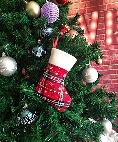 Vanteriam 7 inch Mini Christmas Stockings 12 Pack, Rustic Personalized Red and Green Plaid Design with Snowflake and Fleece Cuff, Great Addition to Holiday Decorations & Seasons Decor