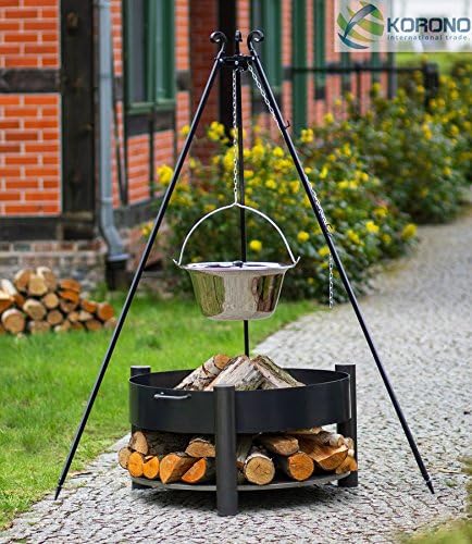 Set 1.80Â m incl.. Suspended Barbecue Stainless Steel Pot 10L and Fire Bowl