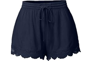 Summer Shorts for Women Casual Summer High Waist Shorts Floral Lace Trim Drawstring Short Loose Plus Size Beach Pants