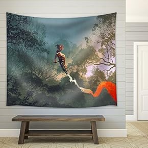 Cyclist Riding a Bike with tire Track in The air with Forest in Background - Fabric Wall Tapestry Home Decor - 51x60 inches