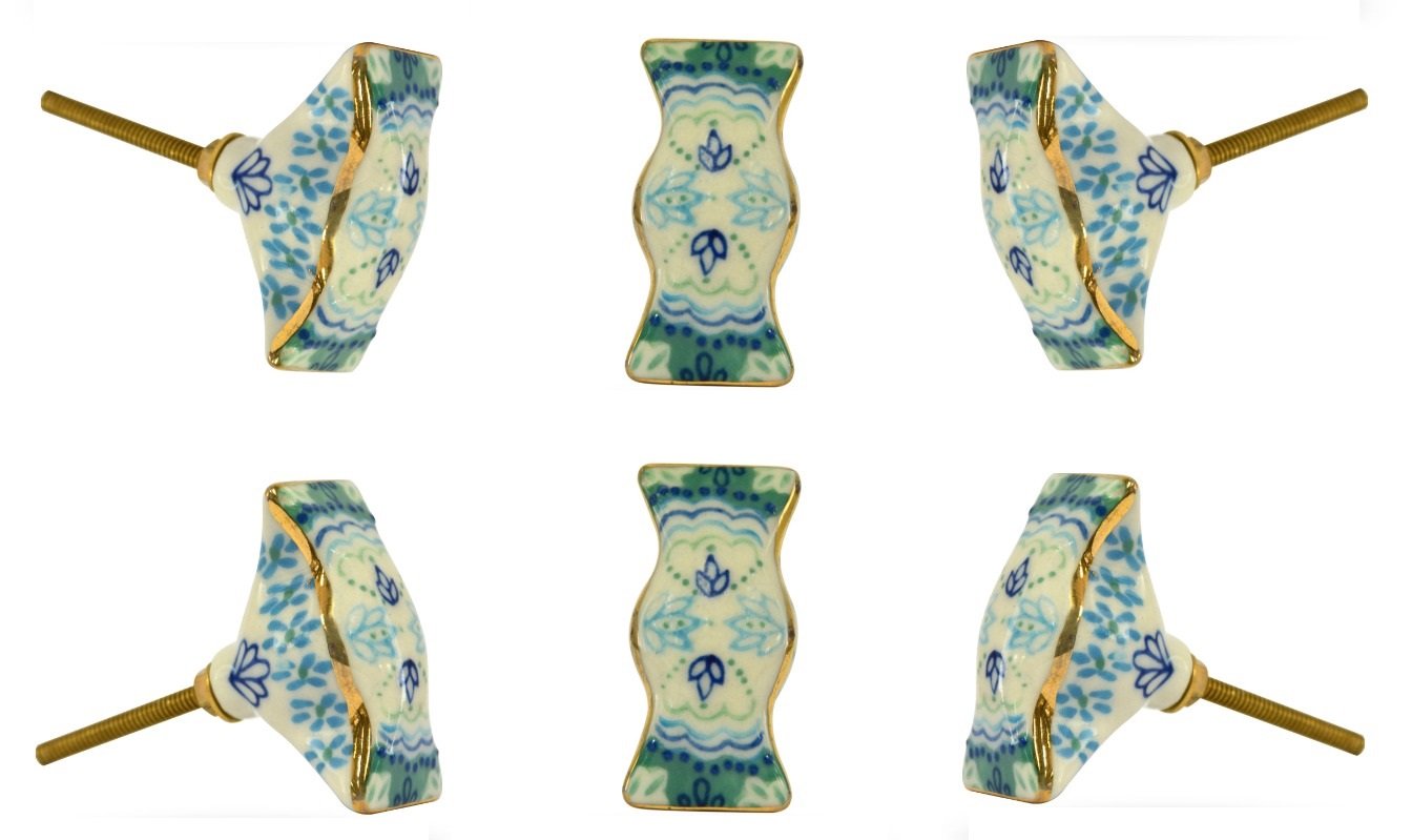 TRINCA-FERRO Set of 6 Ceramic Cabinet Door Knobs Wingmore Diameter 60 mm Drawer Pull Dresser Cupboard Handle, White-Green, FBA_55520439