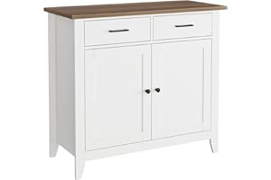 HORSTORS Kitchen Storage Cabinet, Modern Farmhouse Buffet Cabinet with Storage, Coffee Bar with 2 Drawers and 2 Doors, Floor Sideboard Buffet for Living Room, Dining Room, Bathroom, Ivory White