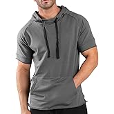 COOFANDY Men's Short Sleeve Hoodie Workout Gym Sweatshirt Muscle Fit Fashion Athletic Hoodies Pullover Cotton Hooded T-Shirts
