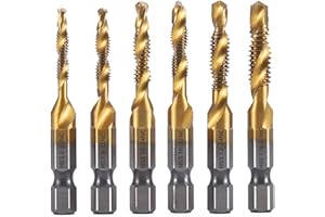 6 Pack Titanium Combination Drill Tap Bit Set Screw Tapping Metric Thread HSS 6-32NC 8-32NC 10-24NC 10-32NC 12-24NC 1/4-20NC