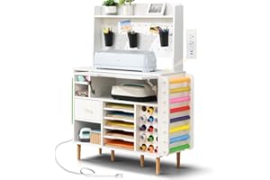 Cooday Craft Organization and Storage Cabinet Compatible with Cricut Machines, Craft Table with Storage for Adults, Crafting Desk with Power Outlet,Pegboard, Vinyl Holders