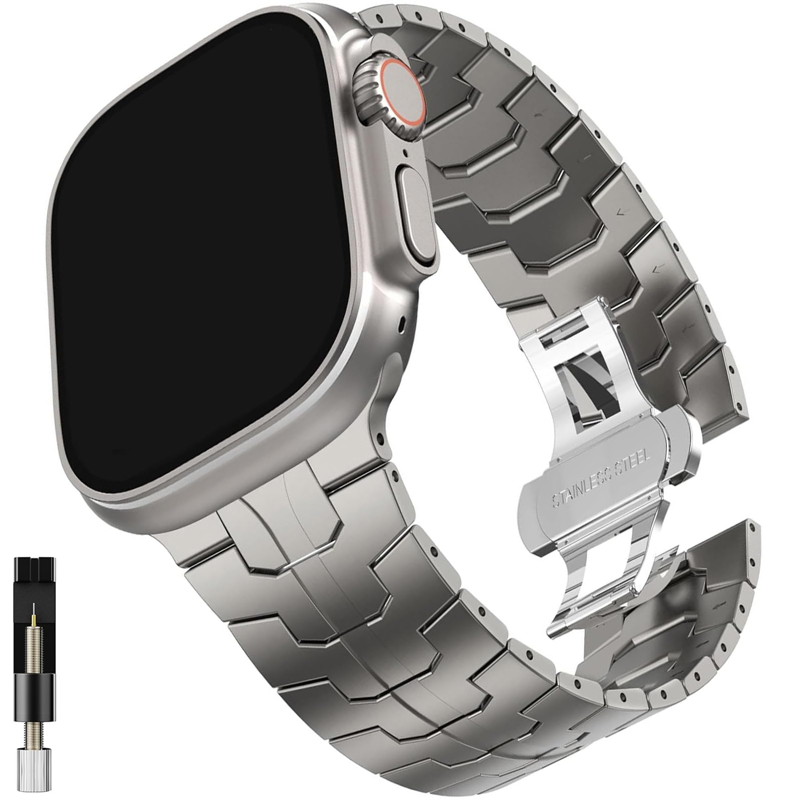 Miimall Metal Strap for Apple Watch Series 10 46mm, Ultra 2/Ultra/SE/Series 9 8 7 6 5 4 3 2 1, Stainless Steel Adjustable Wristband iWatch Strap Bracelet for Apple Watch 49mm 45mm 44mm 42mm-Titanium