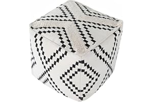 MOCOFO Decorative Square Pouf Cover for Bedroom Boho Cotton Unstuffed Pouf Footstool (Black Diamond,18x18x18)