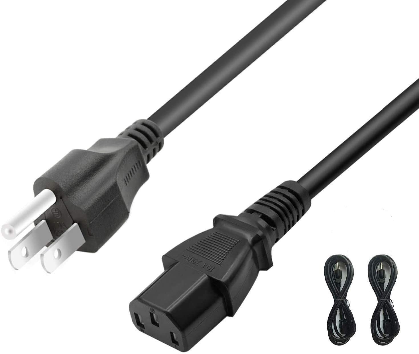 DTK 4 ft / 1.2M IEC 60320 3 Prong C13 Power Cord NEMA 5-15P to IEC-320-C13 Power Cable for PC,AC Adapter,Laptop, Monitor, Projector, Black Color,2 Pack