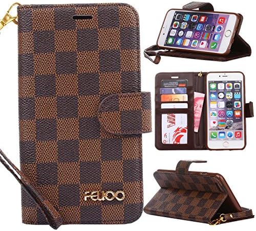 iPhone 7 Plus Case,GX-LV iPhone 7 Plus Classic Plaid Pattern Wrist Strap Leather Wallet Case Cover with Card Slots for iPhone 7 Plus,GX-LV® Retail Packaging,Brown
